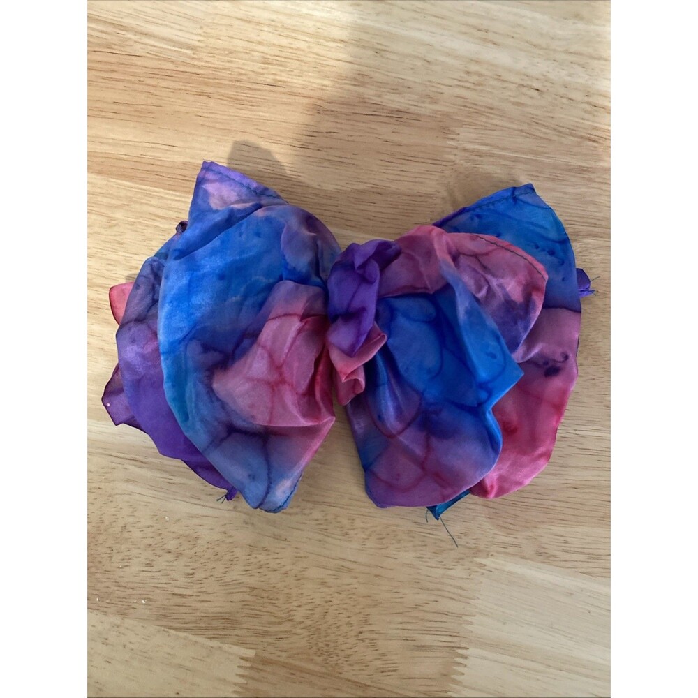 Vintage 90s Big Silky Hair Bow Barrette Clip Ruffle Oversized Sheer Tie Dye